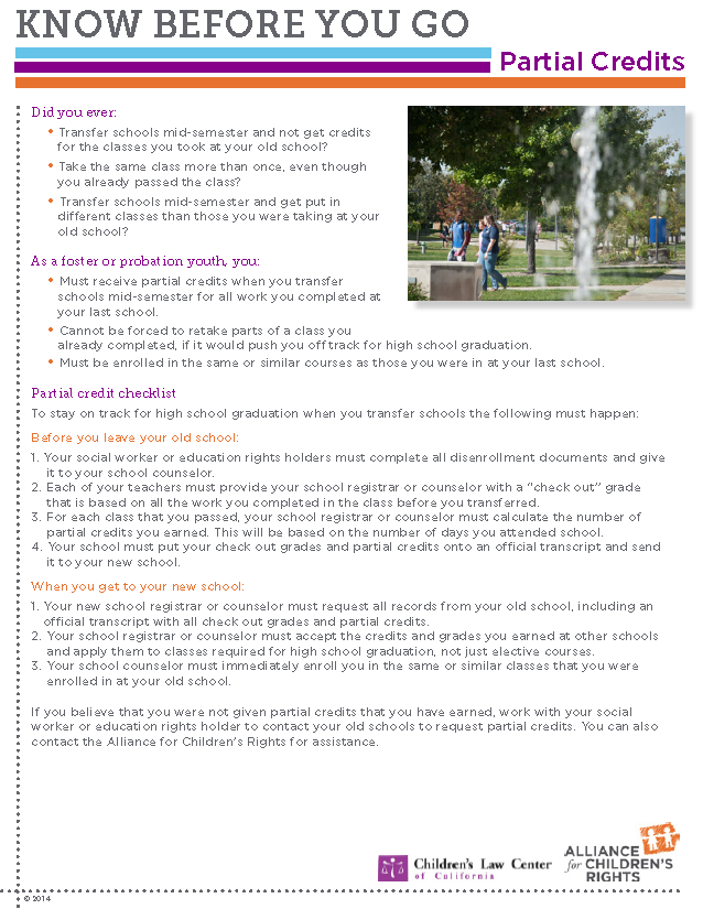 Know Before You Go: Partial Credits Flyer with image of Students on College Campus